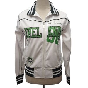 Retro Irish White Green Ireland Women’s Embroidered Track Jacket Sz 12/14 (M)